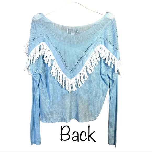 Wildfox Baby Pastel Blue Knit Waylon Fringe Western Sweater Size Medium - Picture 8 of 17